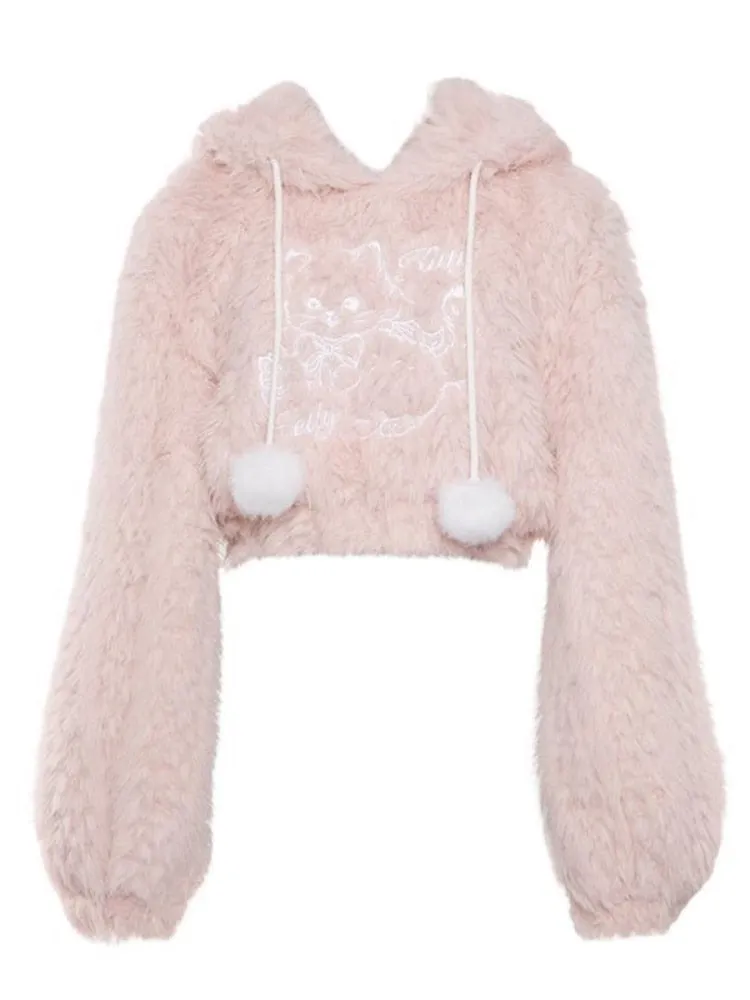 Fuzzy Kitten Cropped Hoodie