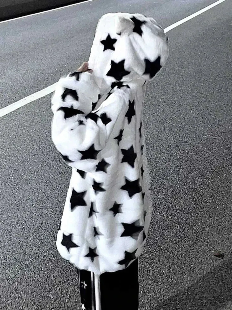 Fuzzy Star Oversized Zip Up Hoodie