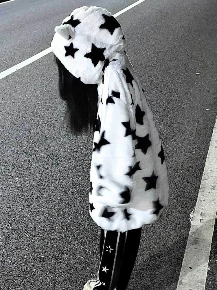 Fuzzy Star Oversized Zip Up Hoodie