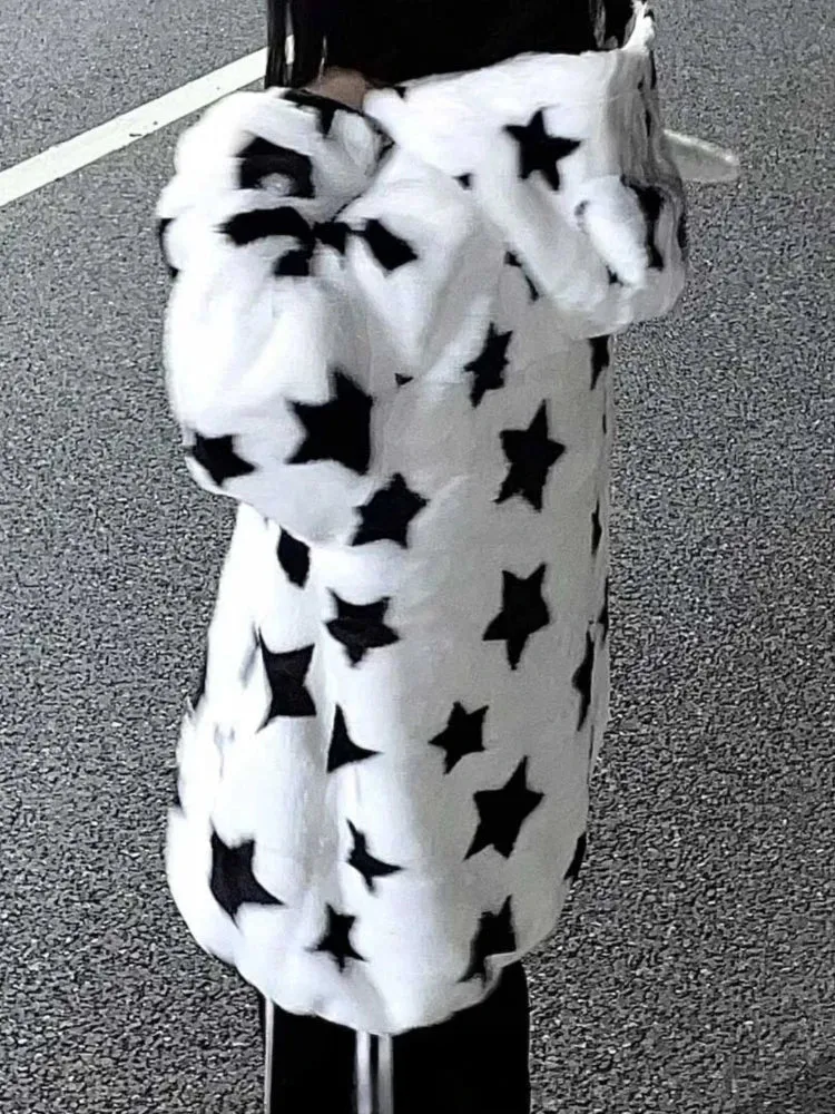 Fuzzy Star Oversized Zip Up Hoodie