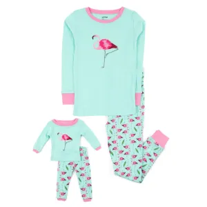 Girls and Matching Doll Cotton Pajamas Flamingo