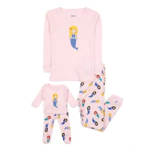 Girls and Matching Doll Cotton Pajamas Mermaid