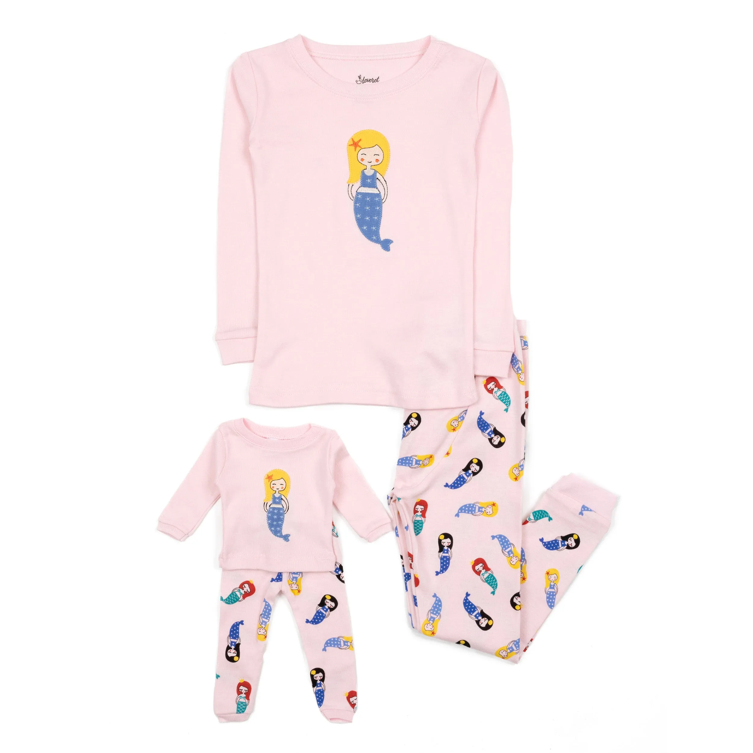 Girls and Matching Doll Cotton Pajamas Mermaid