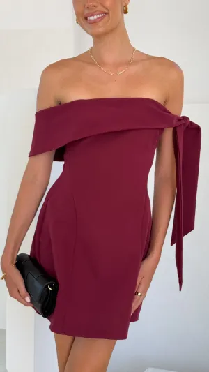 Halen Off Shoulder Mini Dress - Wine Billy J