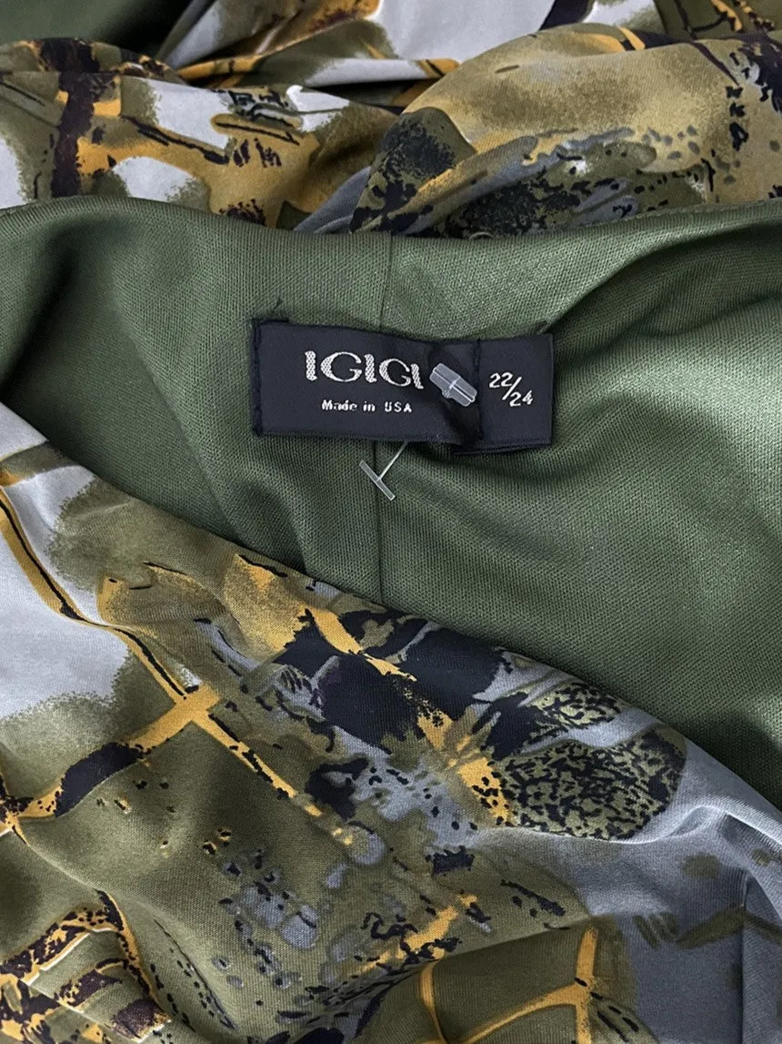 Igigi Size 22W Olive & Mustard Crosshatch Dress