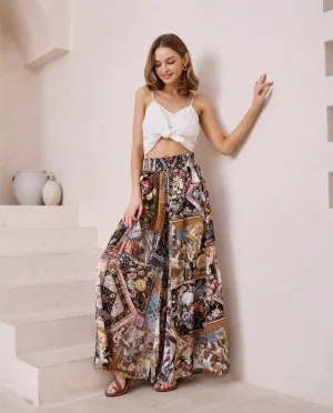 Iris Maxi Palazzo Pants Drawstring Waist Wide Leg - Victoria