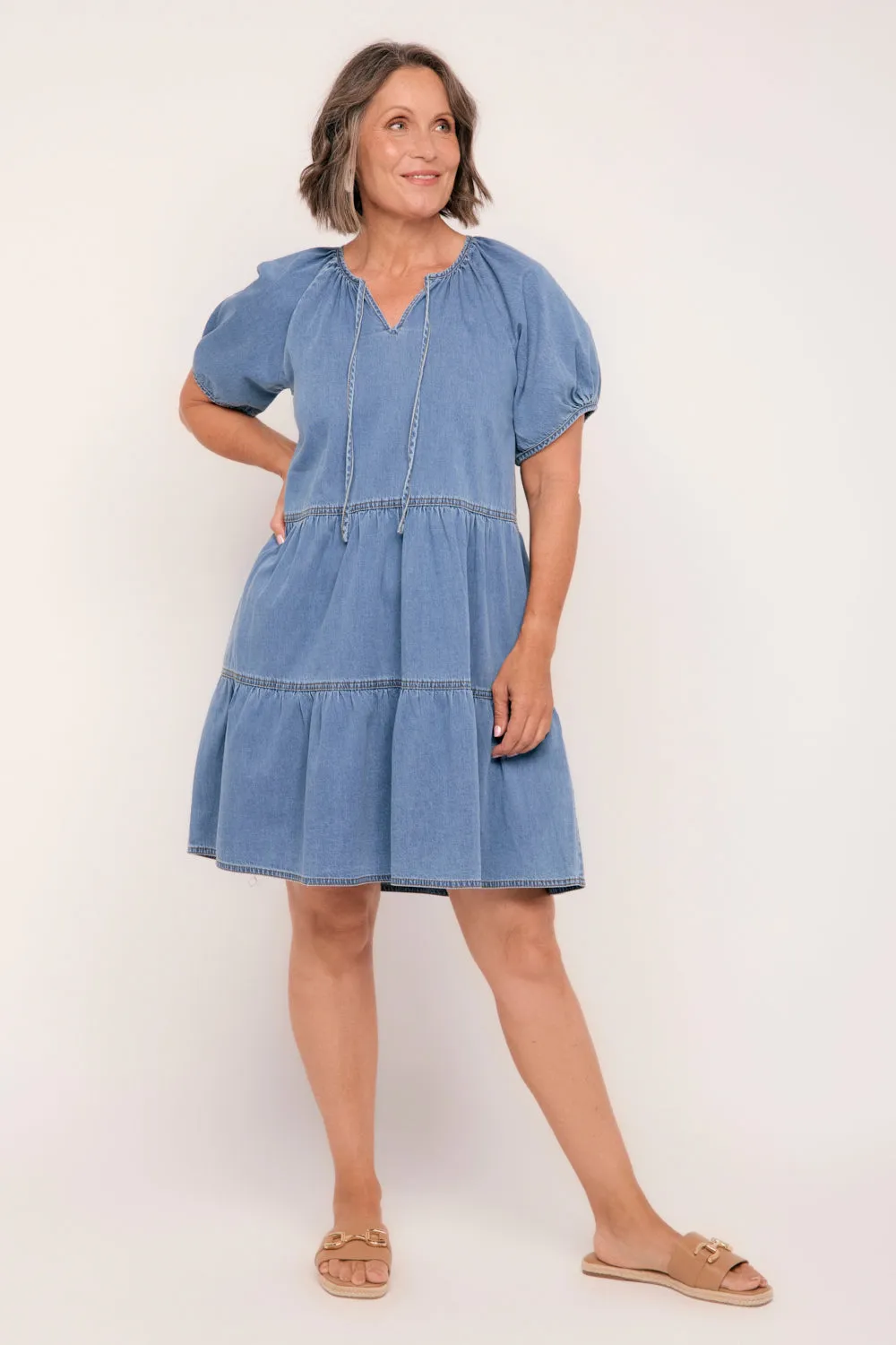 Ismay Chambray Short Dress in Light Wash Adrift