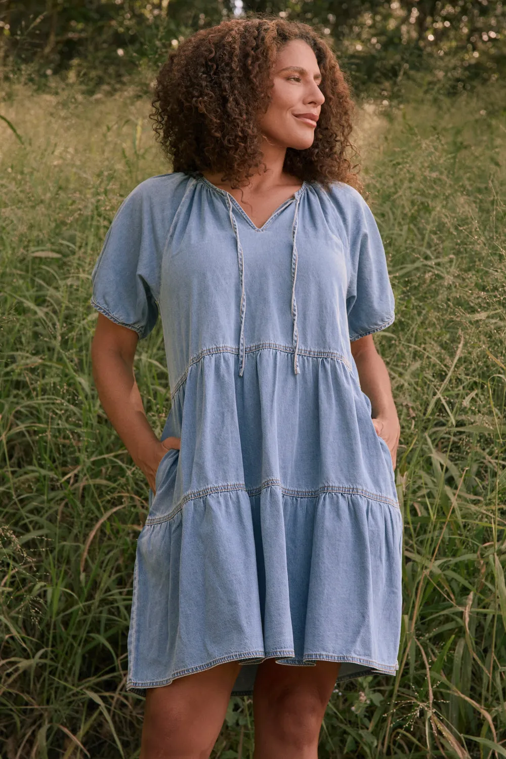 Ismay Chambray Short Dress in Light Wash Adrift