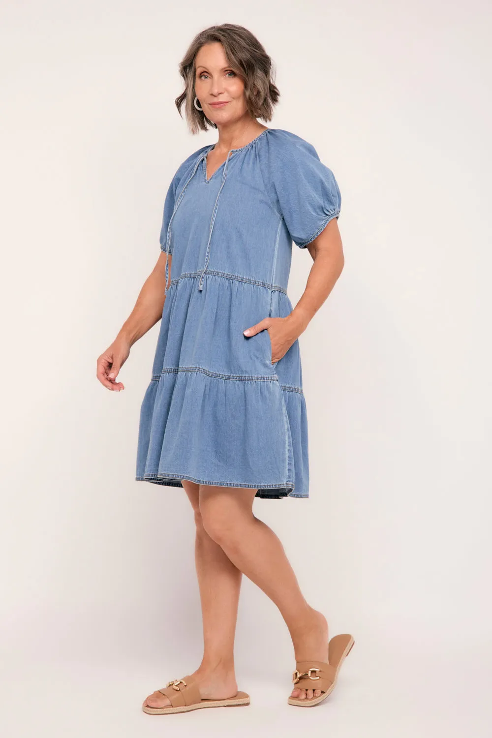 Ismay Chambray Short Dress in Light Wash Adrift