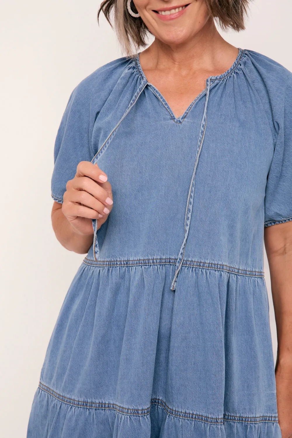Ismay Chambray Short Dress in Light Wash Adrift