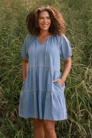 Ismay Chambray Short Dress in Light Wash Adrift