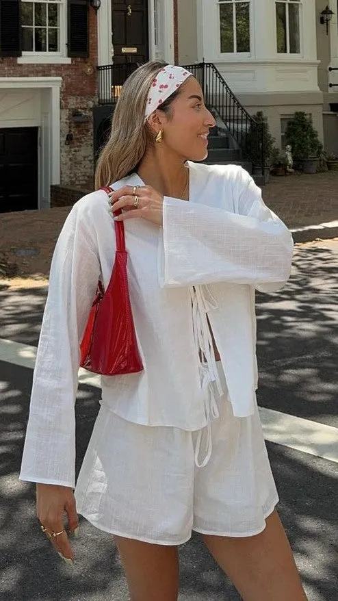 Iveena Top and Shorts Set - White Billy J
