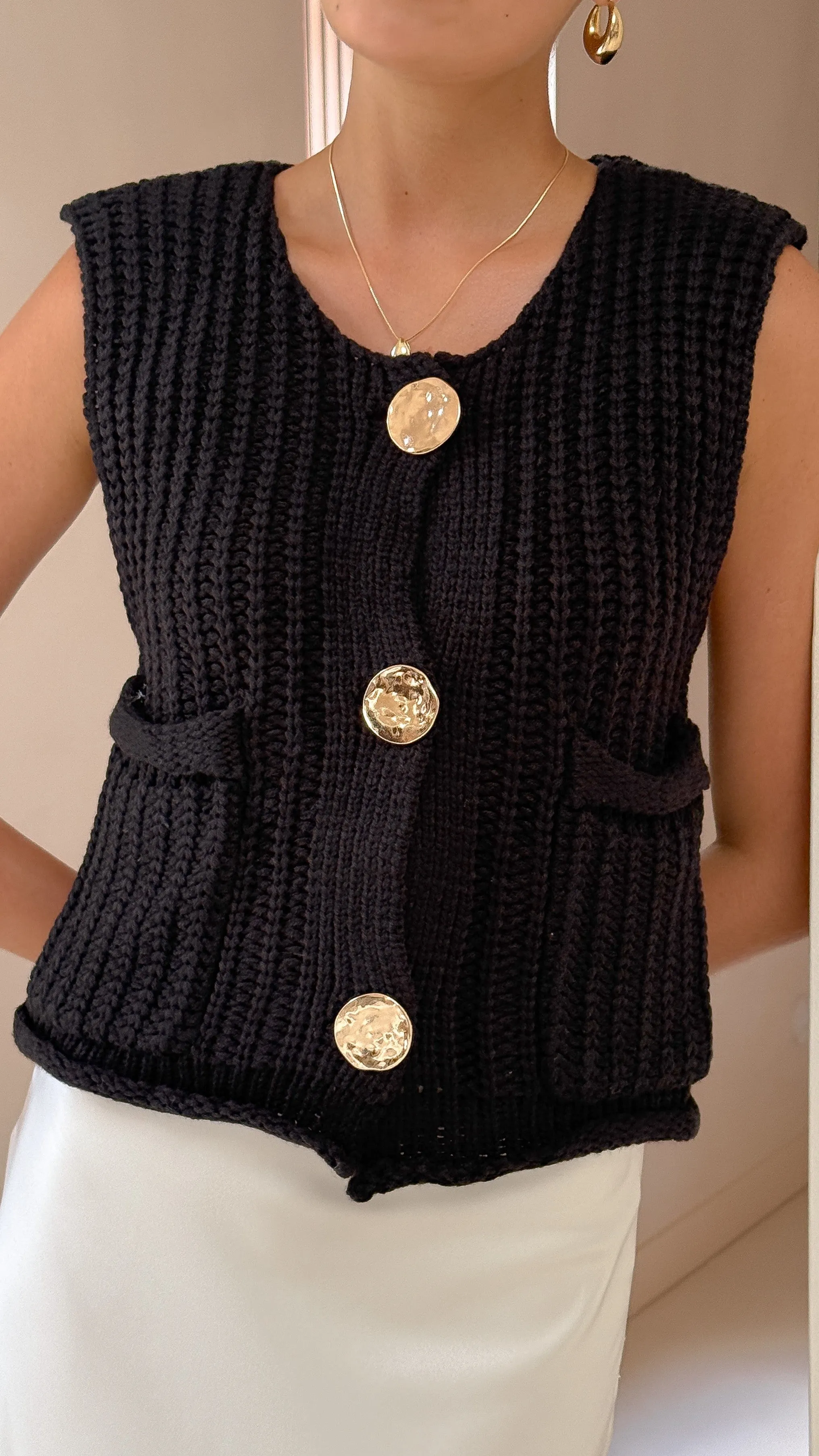 Jaffa Cropped Knit Vest - Black Billy J