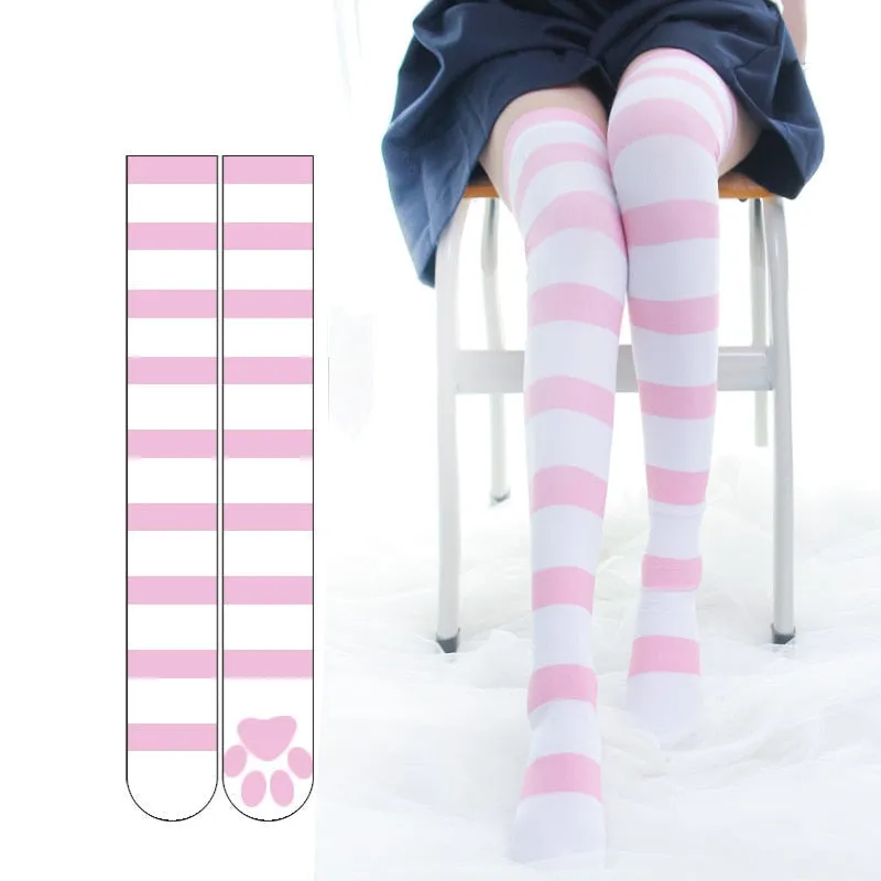 Kitten Paw Striped Socks