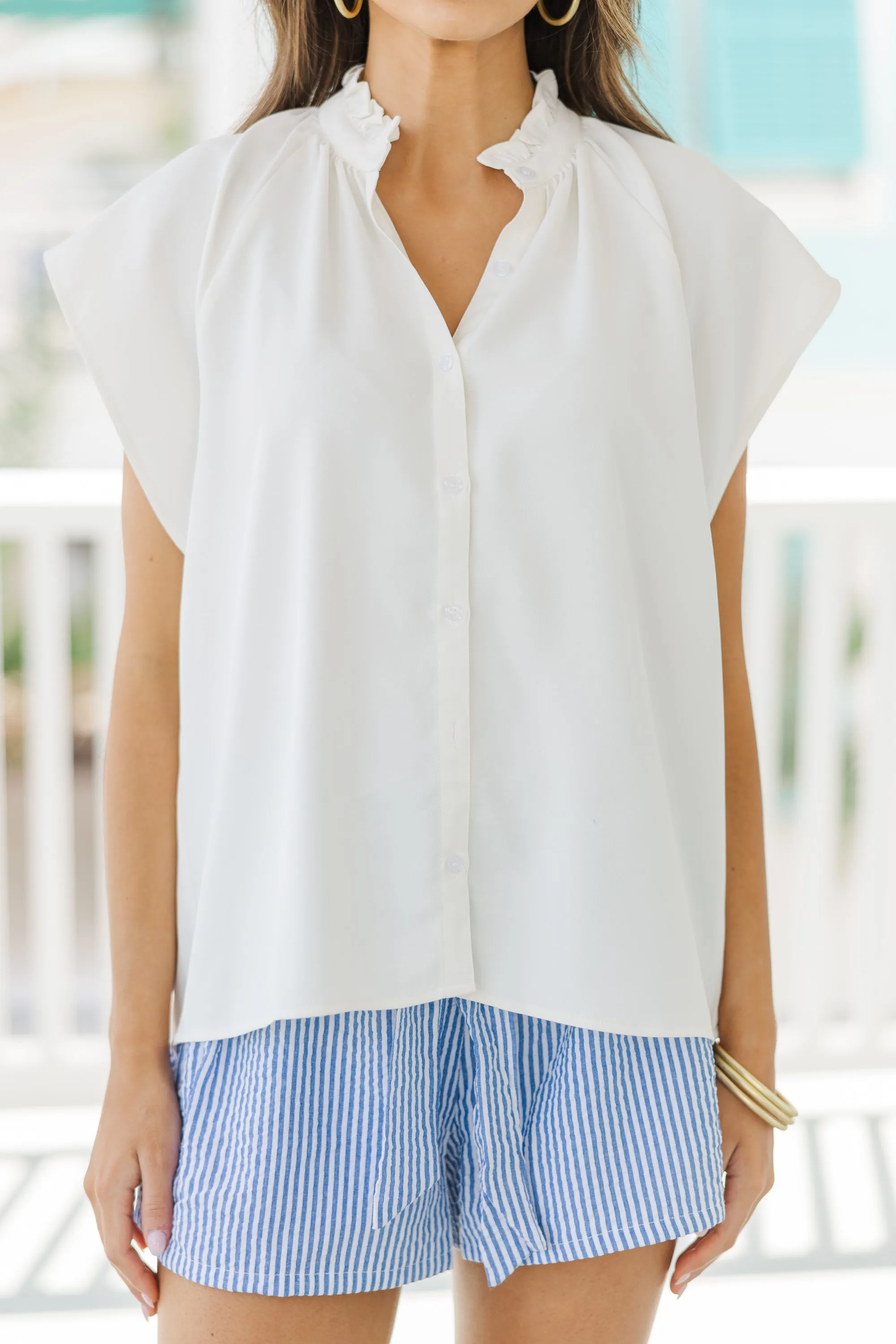 Know It Well White Ruffled Top