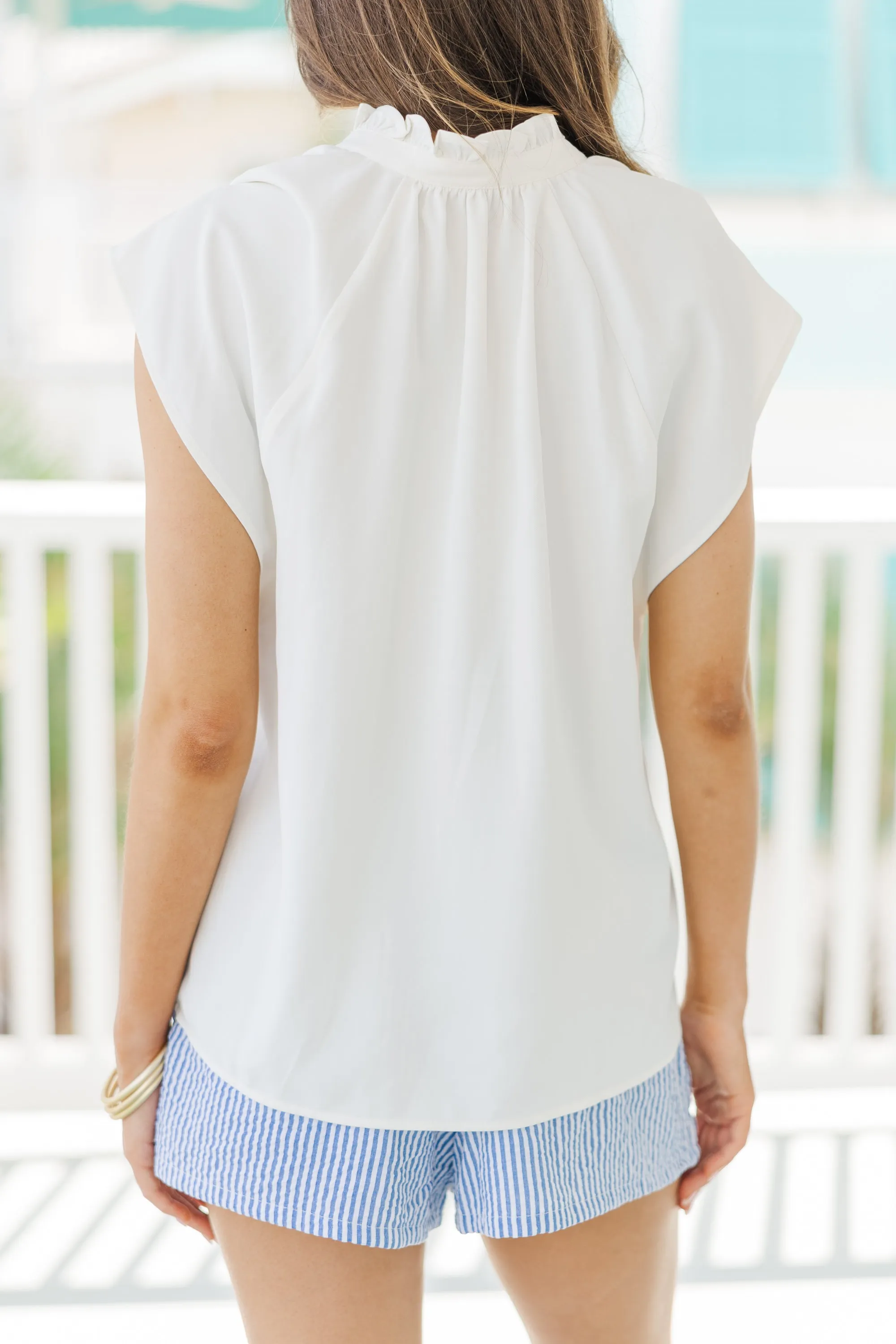 Know It Well White Ruffled Top