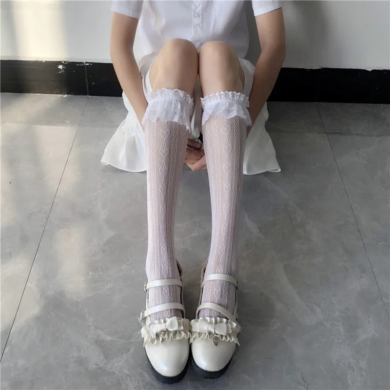 Lace Heart & Ribbon Stockings