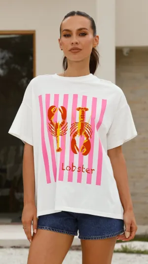 Lobster Tee - White/Pink Billy J