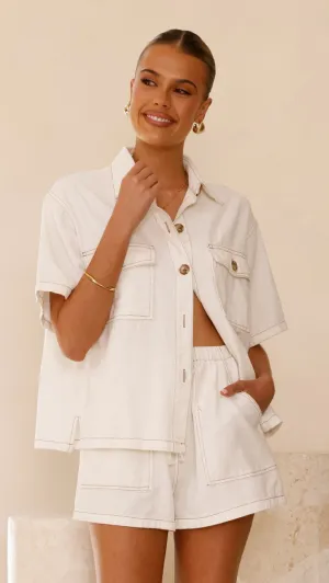 Loretta Button Up and Shorts Set - White Denim Billy J