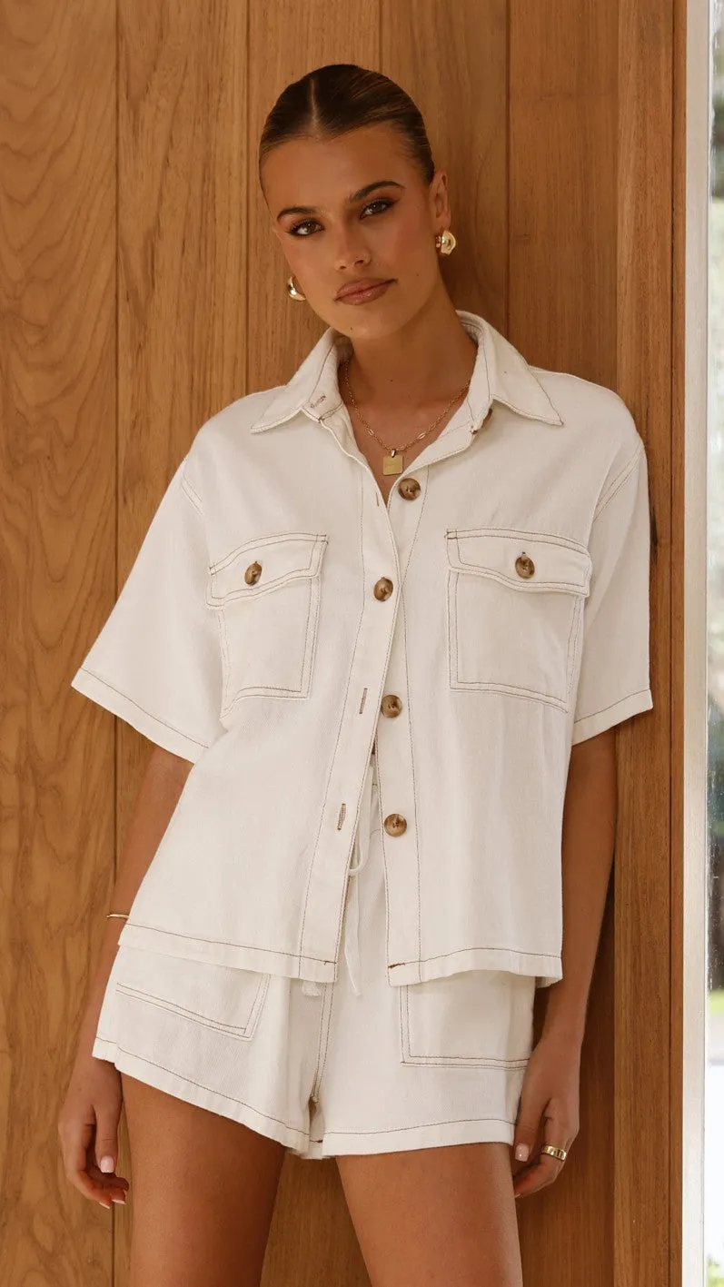 Loretta Button Up and Shorts Set - White Denim Billy J