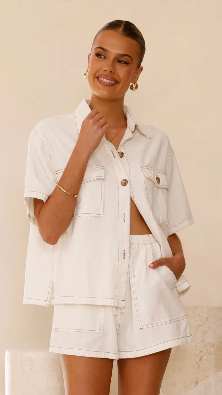 Loretta Button Up and Shorts Set - White Denim Billy J