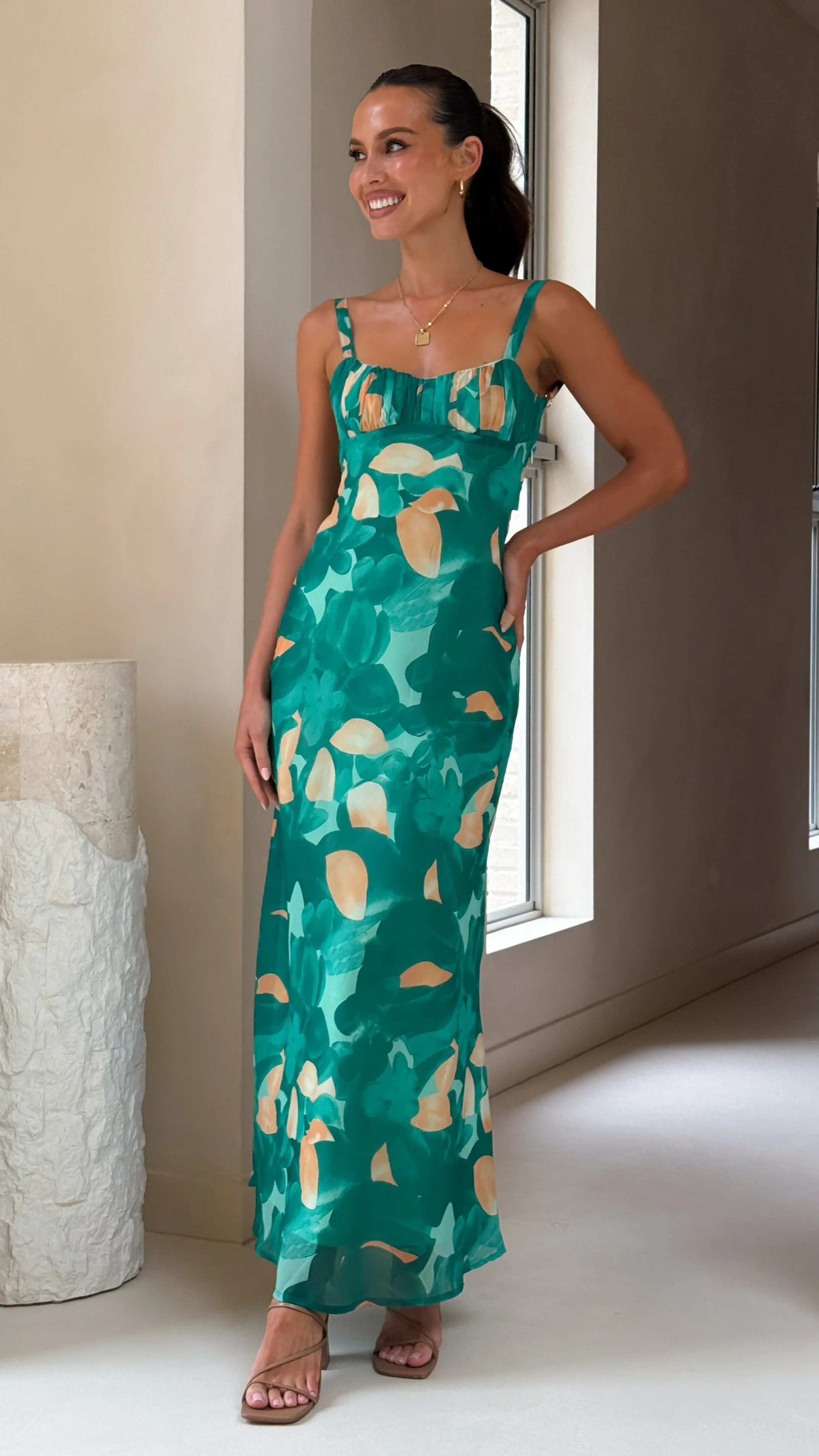 Margo Midi Dress - Green Print Billy J