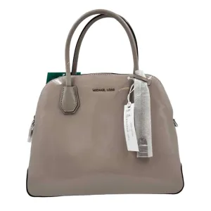 MICHAEL KORS Taupe Patent Leather Double-Handled MERCER Domed Large Satchel