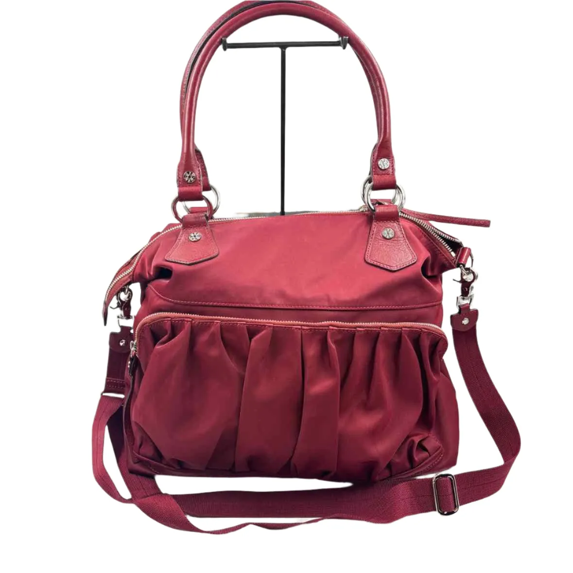 MZ WALLACE Deep Red Nylon JANE BEDFORD Handled Travel Satchel w/Crossbody