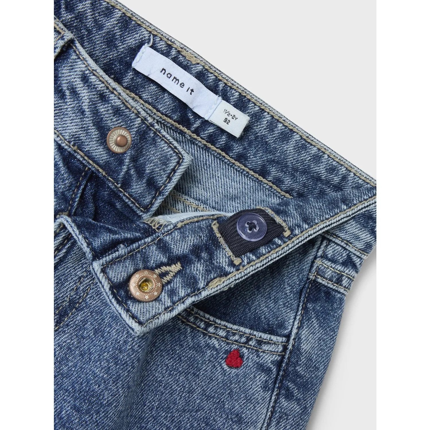 Name It Medium Blue Denim Heart Bella Mom Embroidery Jeans