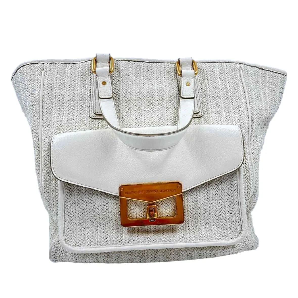 NWT MARC JACOBS Raffia & Leather Ivory TOTE Bag Purse