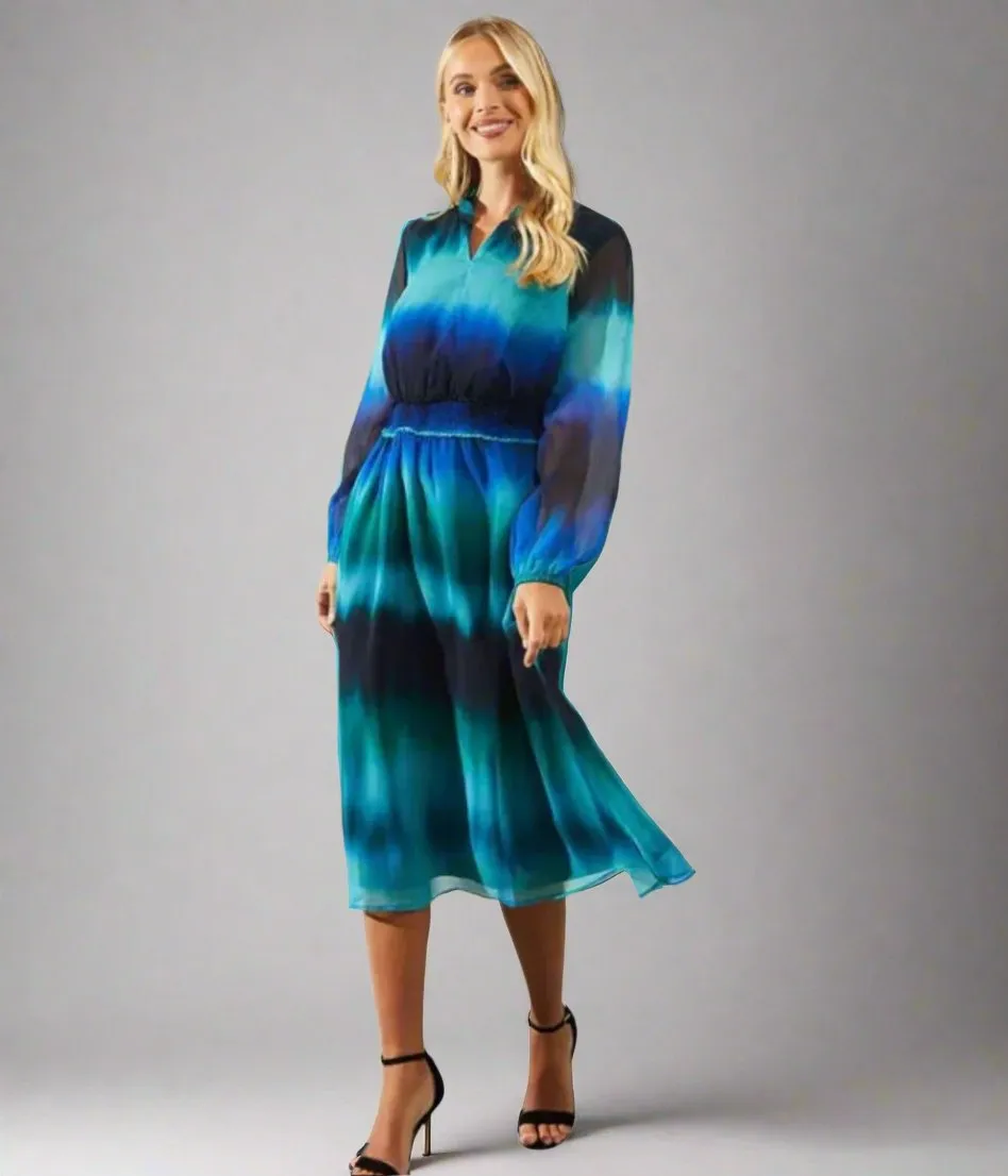 Ombre Shirred Waist Midi Dress