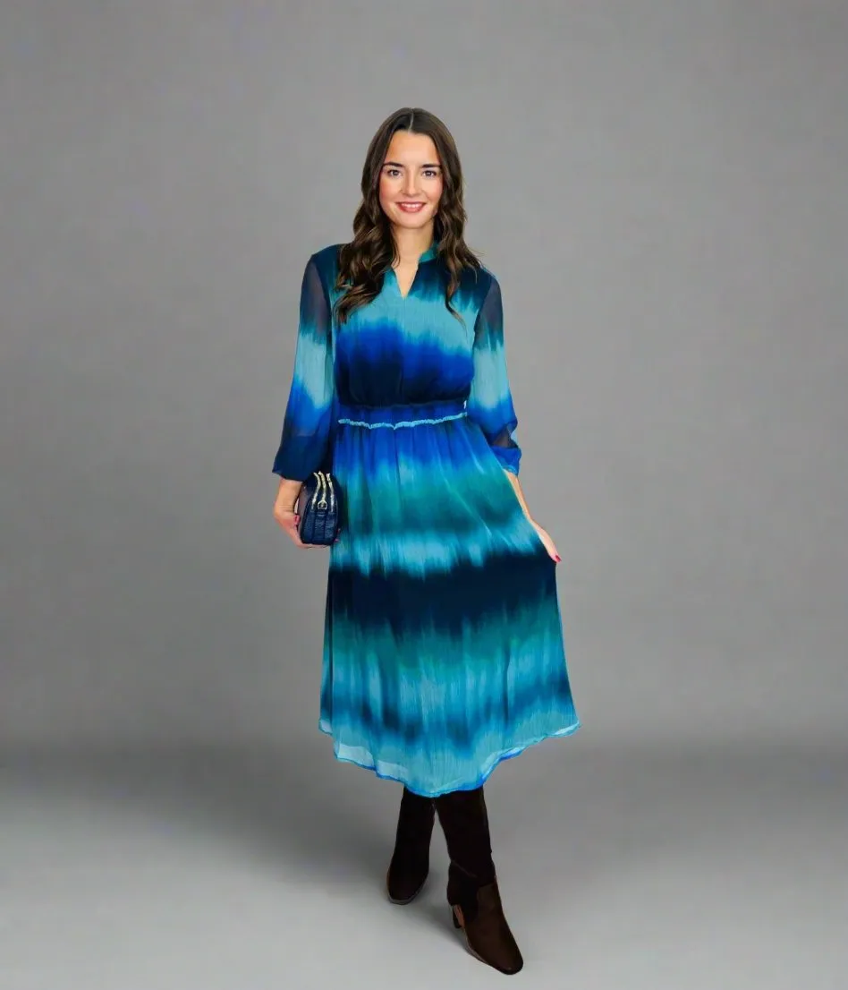 Ombre Shirred Waist Midi Dress