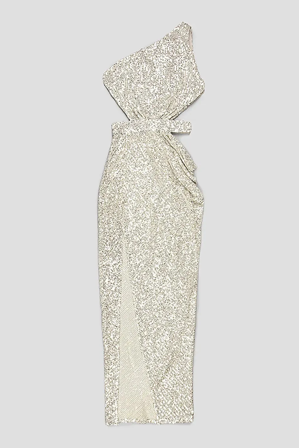ONE-SHOULDER SEQUINS CUT OUT SPLIT MAXI DRESS Gloria Lanvin