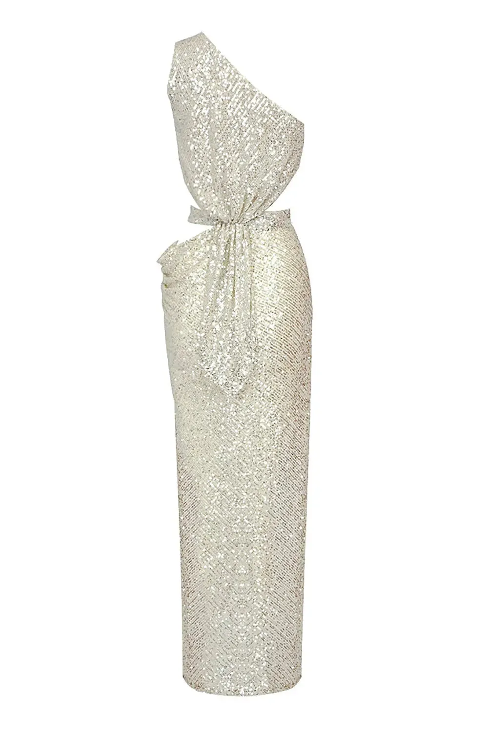 ONE-SHOULDER SEQUINS CUT OUT SPLIT MAXI DRESS Gloria Lanvin