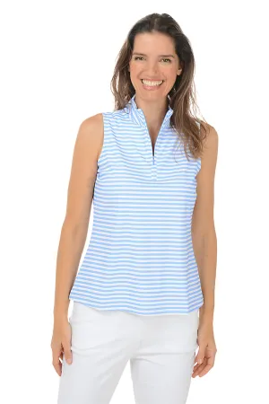 Periwinkle Striped UPF50  Sleeveless Zip Top