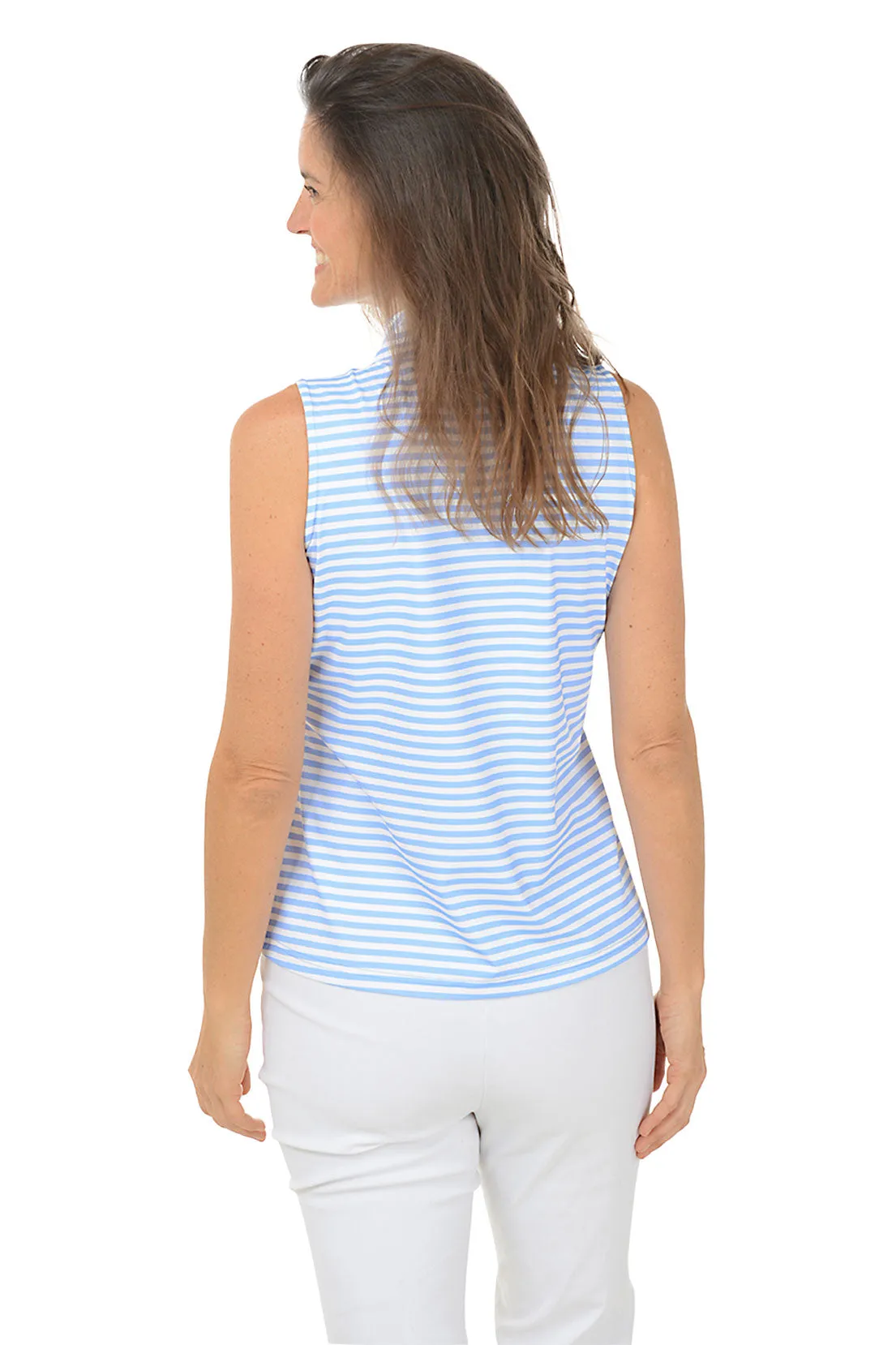 Periwinkle Striped UPF50  Sleeveless Zip Top
