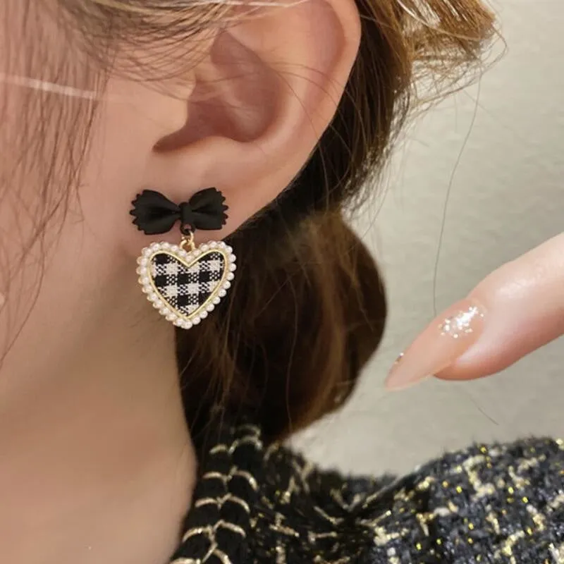 Plaid Heart Drop Earrings
