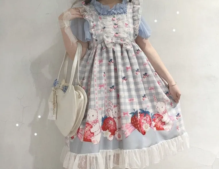 Plaid Strawberry Bunny Princess Dress
