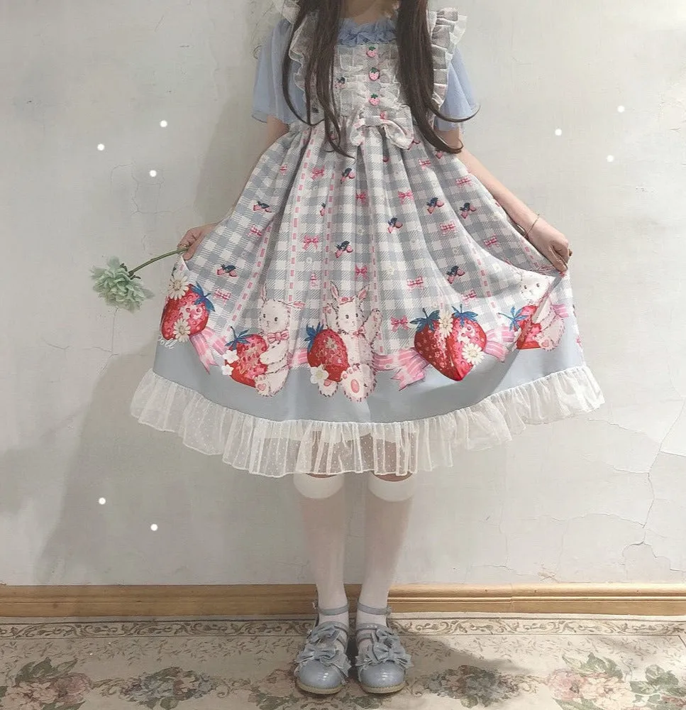Plaid Strawberry Bunny Princess Dress