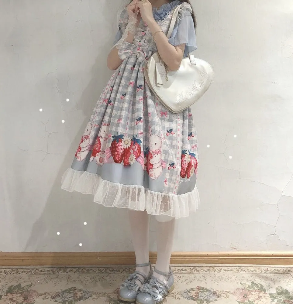 Plaid Strawberry Bunny Princess Dress