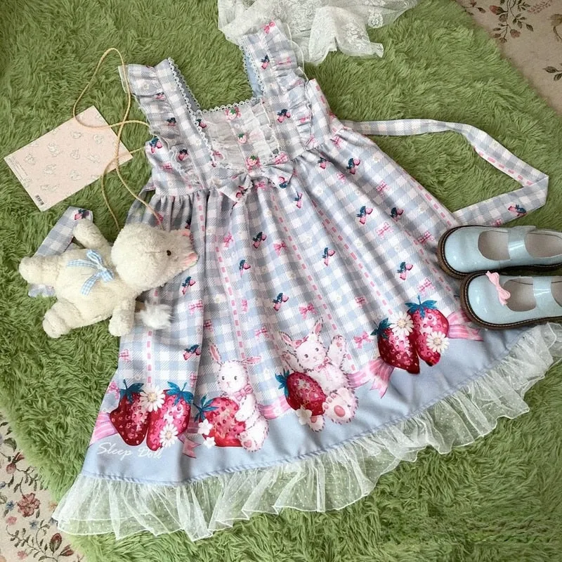 Plaid Strawberry Bunny Princess Dress