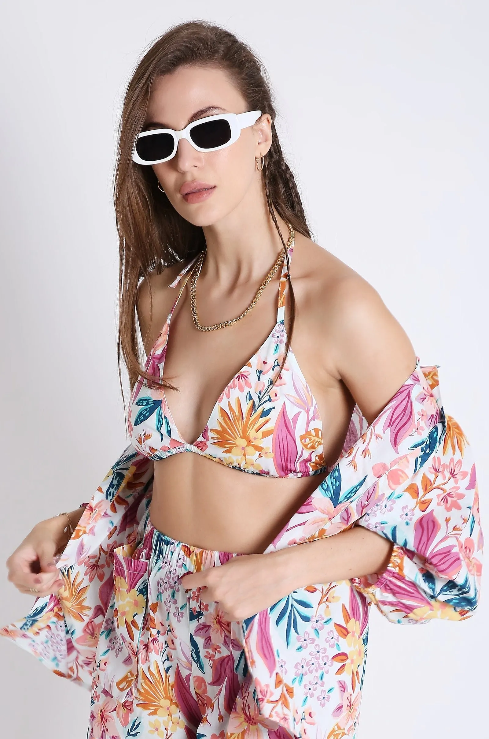 Printed Pink Floral Bikini Top French Theory