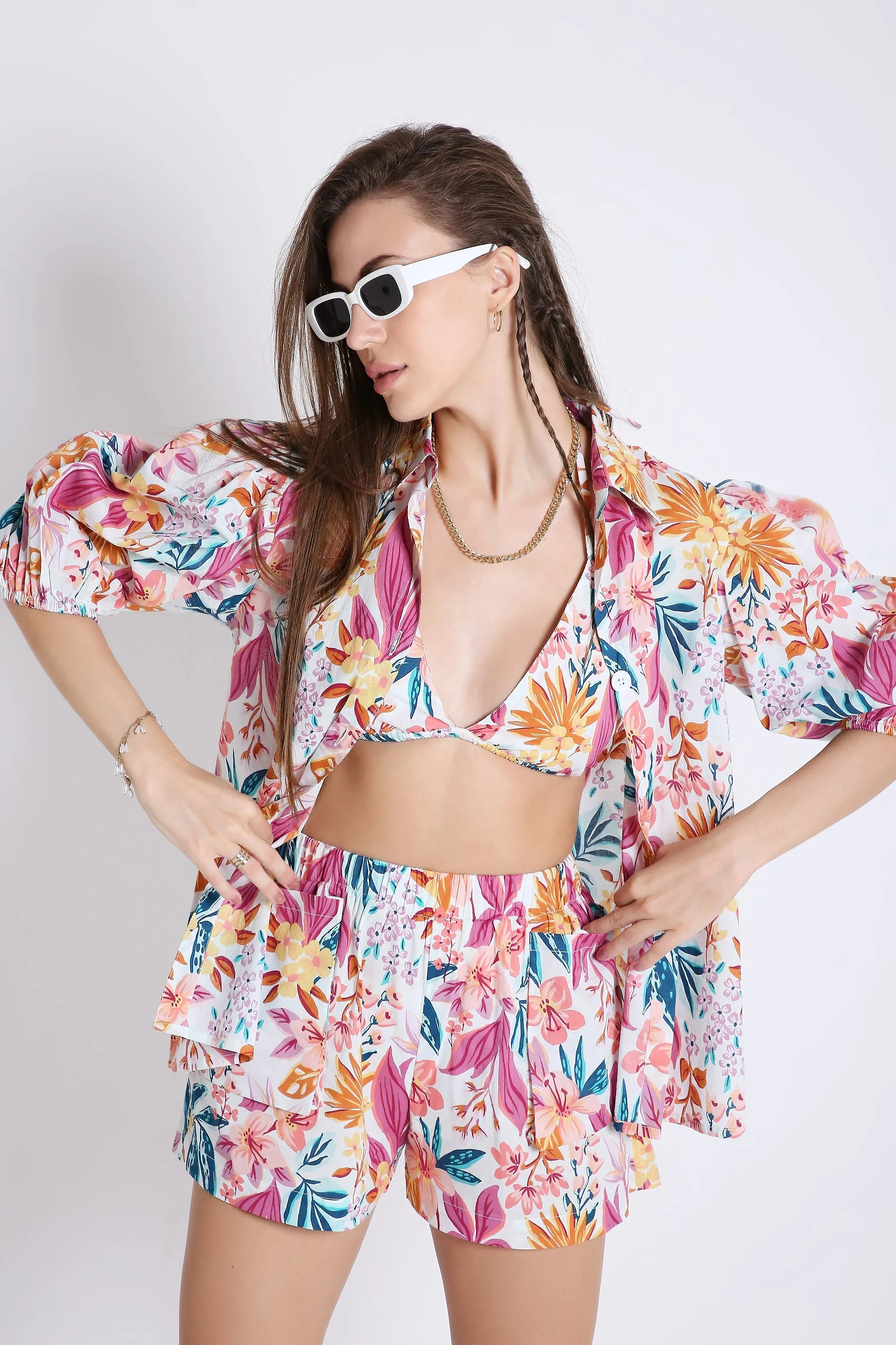 Printed Pink Floral Bikini Top French Theory