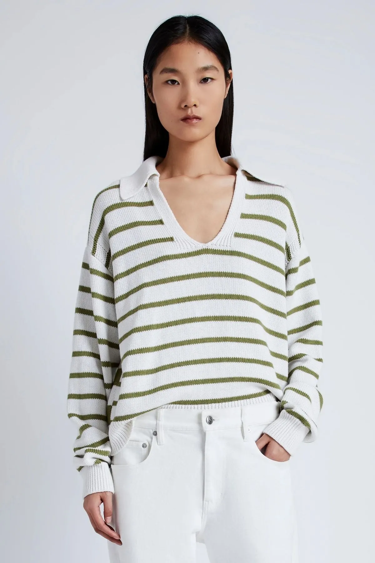Proenza Schouler White Label Stripe Murphy Knit Sweater - Chalk/ Willow PROENZA SCHOULER