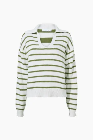 Proenza Schouler White Label Stripe Murphy Knit Sweater - Chalk/ Willow PROENZA SCHOULER