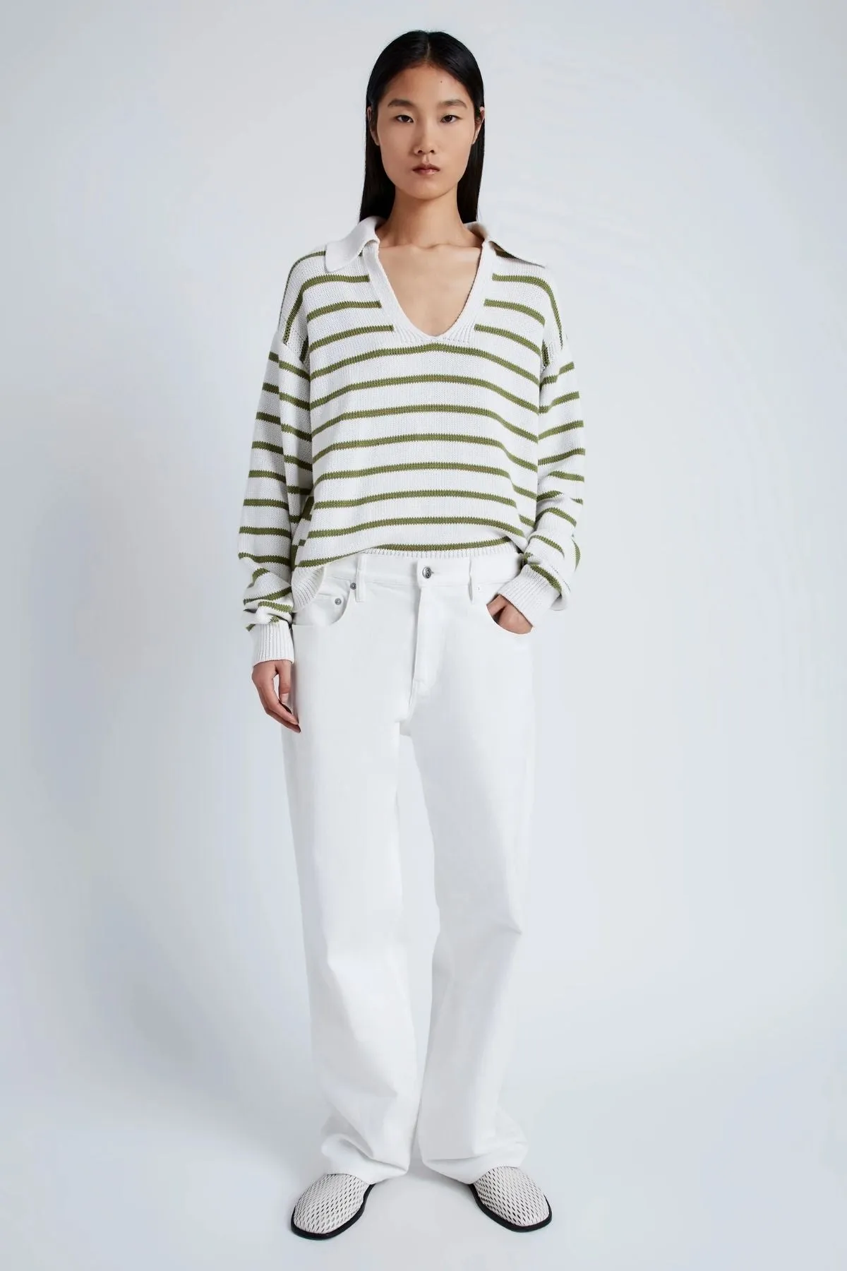 Proenza Schouler White Label Stripe Murphy Knit Sweater - Chalk/ Willow PROENZA SCHOULER