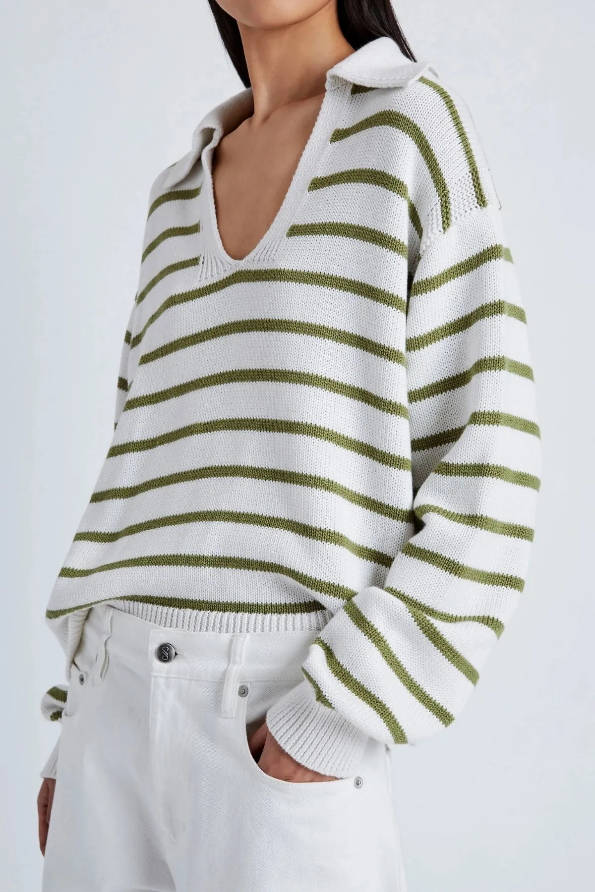 Proenza Schouler White Label Stripe Murphy Knit Sweater - Chalk/ Willow PROENZA SCHOULER