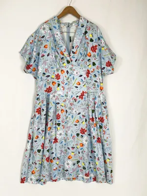 Retro Dapper Day Size 4X (24W) Blue Print Dress