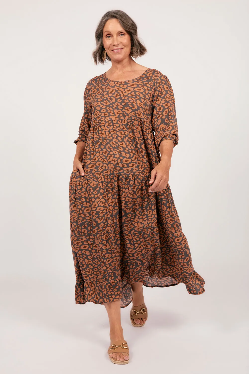 Sabre 3/4 Sleeve Dress in Cheetah Adrift