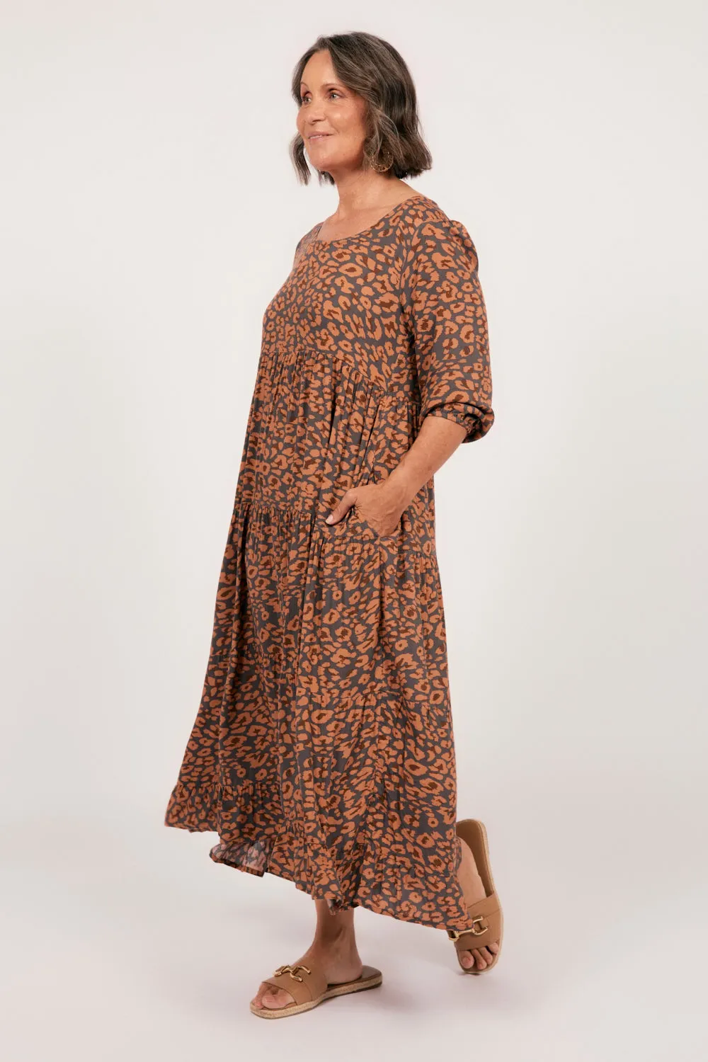 Sabre 3/4 Sleeve Dress in Cheetah Adrift